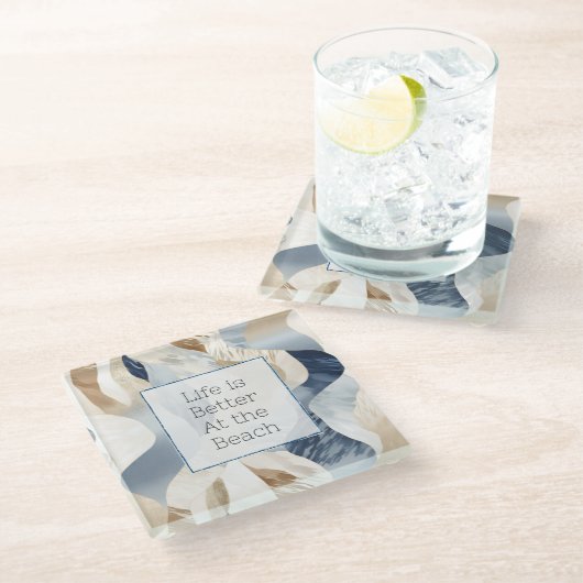 Blue Cream Zee Zand Abstract Glazen Onderzetter (Schuin)