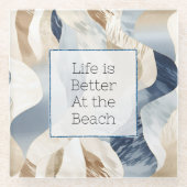 Blue Cream Zee Zand Abstract Glazen Onderzetter (Voorkant)