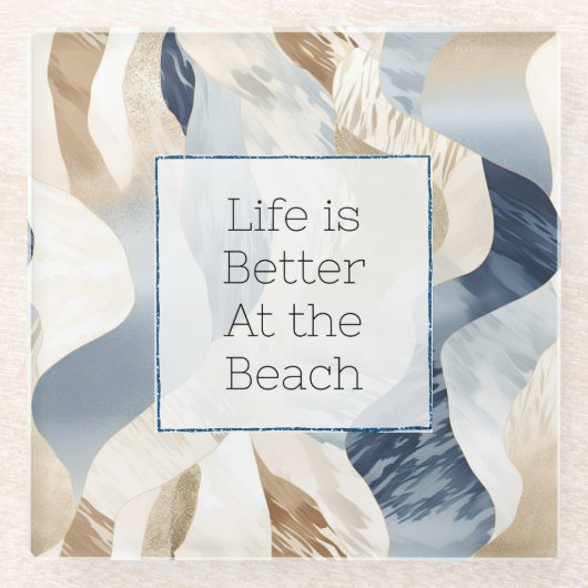 Blue Cream Zee Zand Abstract Glazen Onderzetter (Voorkant)