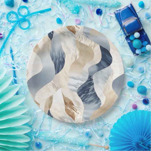 Blue Cream Zee Zand Abstract Papieren Bordje (Feest)