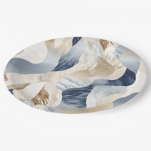 Blue Cream Zee Zand Abstract Papieren Bordje (Gekanteld)
