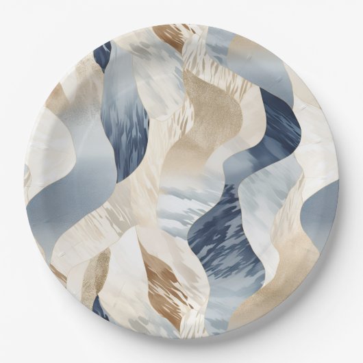 Blue Cream Zee Zand Abstract Papieren Bordje (Voorkant)