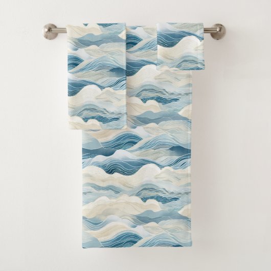 Blue Cream Zee Zand Ocean Waves Bad Handdoek (Insitu)