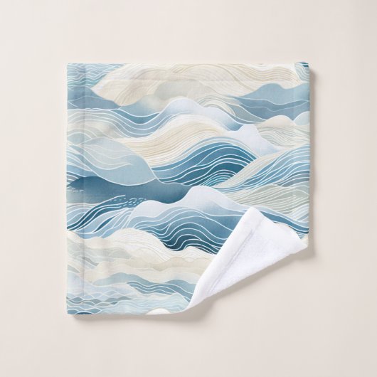 Blue Cream Zee Zand Ocean Waves Bad Handdoek (Wasdoekje)