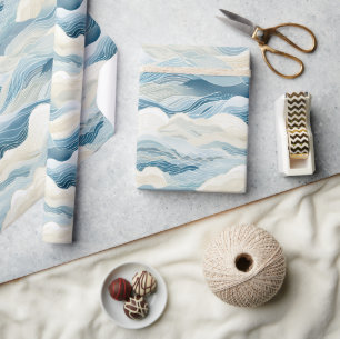 Blue Cream Zee Zand Ocean Waves Cadeaupapier