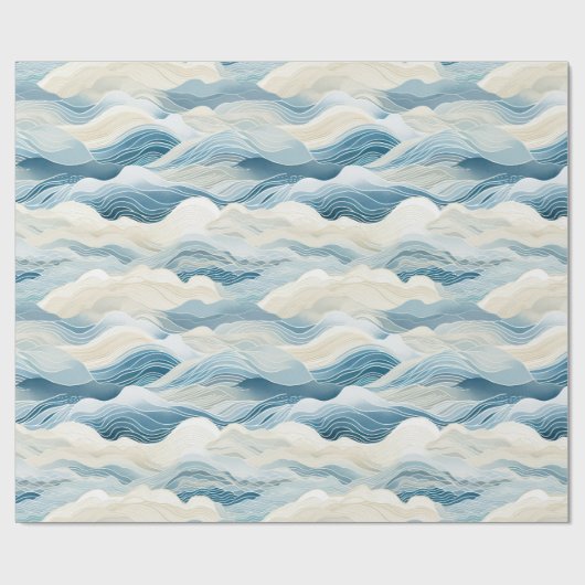 Blue Cream Zee Zand Ocean Waves Cadeaupapier (Vlak)