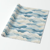 Blue Cream Zee Zand Ocean Waves Cadeaupapier (Uitgerold)