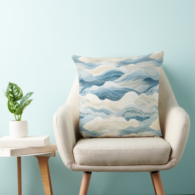 Blue Cream Zee Zand Ocean Waves Kussen (Stoel)