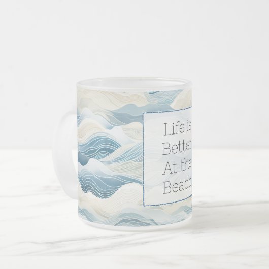 Blue Cream Zee Zand Ocean Waves Matglas Koffiemok (Voorkant links)