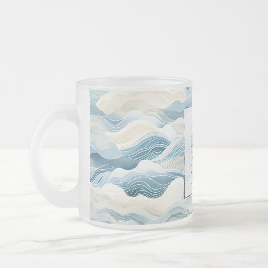 Blue Cream Zee Zand Ocean Waves Matglas Koffiemok (Links)
