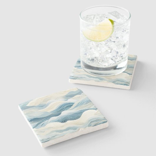 Blue Cream Zee Zand Ocean Waves Stenen Onderzetter (Zijkant)