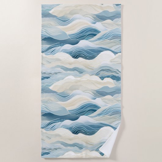 Blue Cream Zee Zand Ocean Waves Strandlaken (Voorkant)