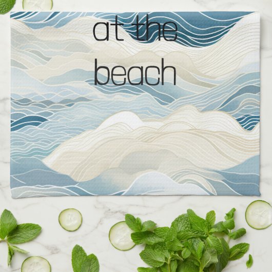 Blue Cream Zee Zand Ocean Waves Theedoek (Gevouwen)