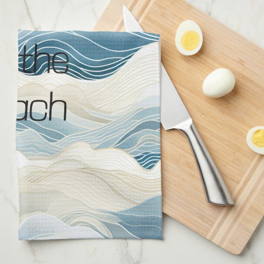 Blue Cream Zee Zand Ocean Waves Theedoek (Quarter Fold)