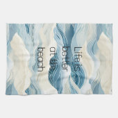 Blue Cream Zee Zand Ocean Waves Theedoek (Horizontaal)