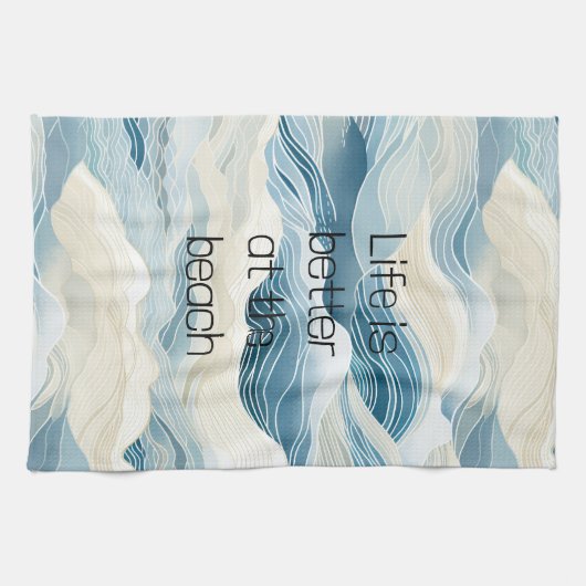 Blue Cream Zee Zand Ocean Waves Theedoek (Horizontaal)