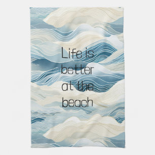 Blue Cream Zee Zand Ocean Waves Theedoek