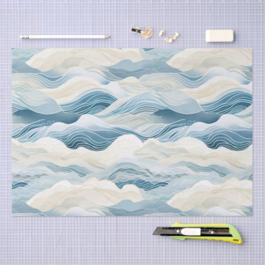 Blue Cream Zee Zand Ocean Waves Tissuepapier (Craft)