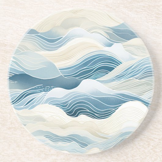 Blue Cream Zee Zand Ocean Waves Zandsteen Onderzetter (Voorkant)