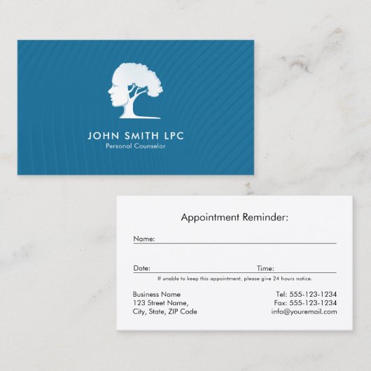 Blue Creative Psychologist Persoonlijke Counselor Afsprakenkaartje (Voorkant / Achterkant)