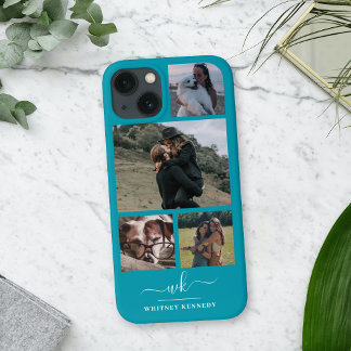 Blue Creëer Your Ewn 4 Photo Collage Monogram Case-Mate iPhone Case