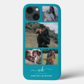 Blue Creëer Your Ewn 4 Photo Collage Monogram Case-Mate iPhone Case (Achterkant)