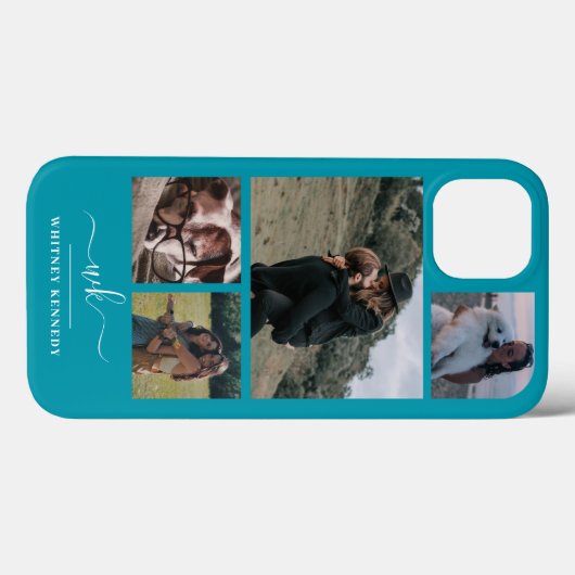 Blue Creëer Your Ewn 4 Photo Collage Monogram Case-Mate iPhone Case (Achterkant (horizontaal))