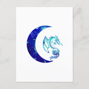 Blue Crescent Moon and Dragon Briefkaart