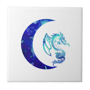 Blue Crescent Moon and Dragon Tegeltje