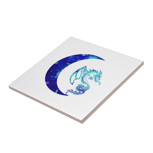 Blue Crescent Moon and Dragon Tegeltje (Zijkant)