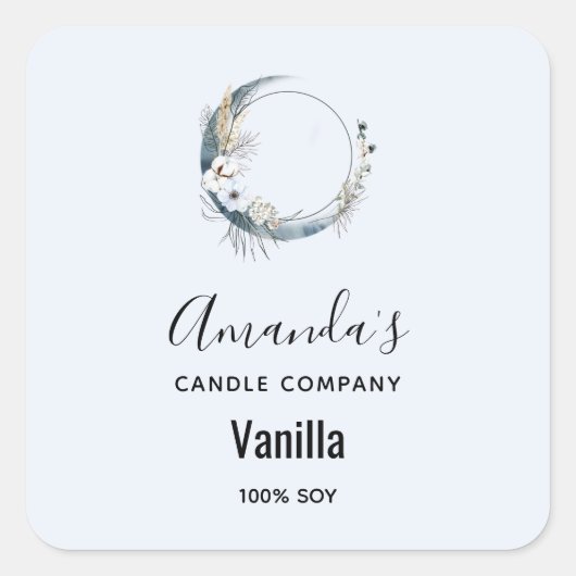 Blue Crescent Moon Candle Business Vierkante Sticker (Voorkant)