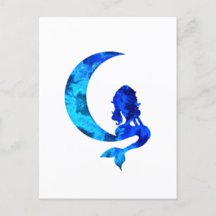 Blue Crescent Moon en Mermaid Briefkaart