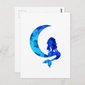 Blue Crescent Moon en Mermaid Briefkaart (Voorkant / Achterkant)
