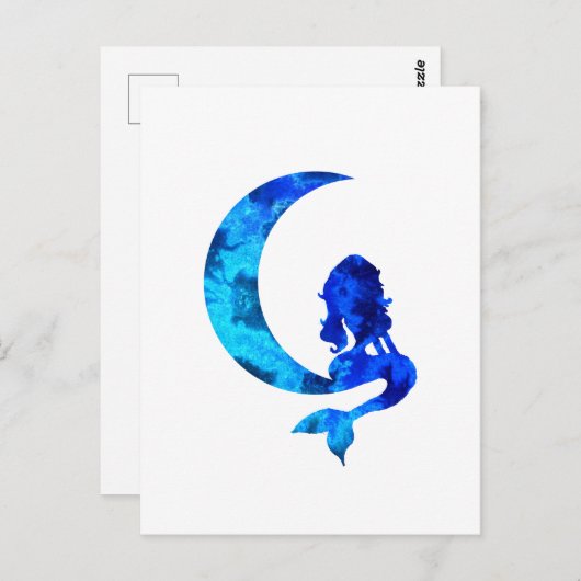 Blue Crescent Moon en Mermaid Briefkaart (Voorkant / Achterkant)