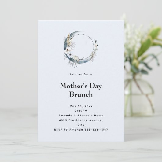 Blue Crescent Moon Moederdag Brunch Kaart (Staand voorkant)