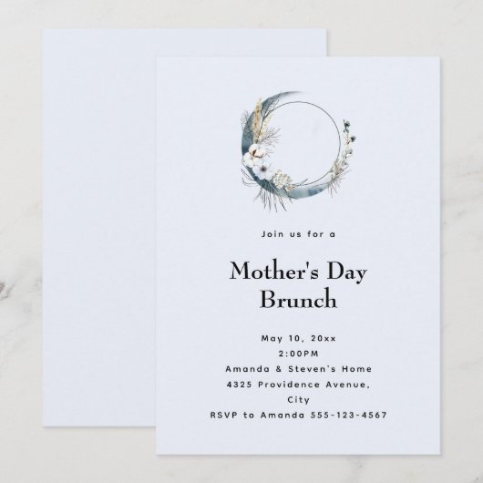 Blue Crescent Moon Moederdag Brunch Kaart (Voorkant / Achterkant)