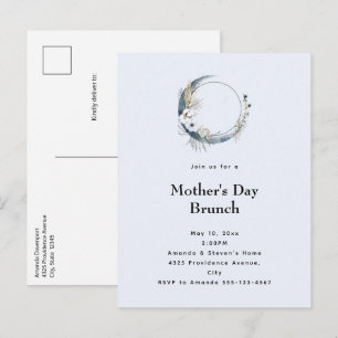 Blue Crescent Moon Moederdag Brunch Uitnodiging Briefkaart