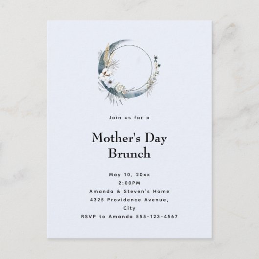 Blue Crescent Moon Moederdag Brunch Uitnodiging Briefkaart (Voorkant)