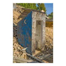 Blue Crescent Moon Outhouse - Privy