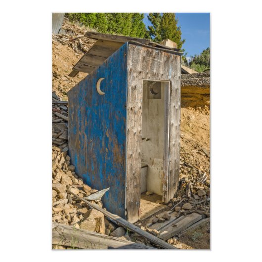 Blue Crescent Moon Outhouse - Privy Foto Afdruk (Voorkant)
