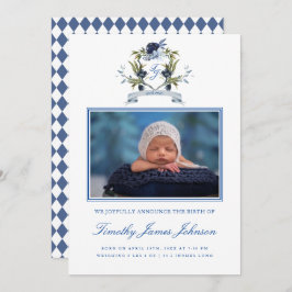 Blue Crest Baby Boy Foto geboortekaart Aankondiging