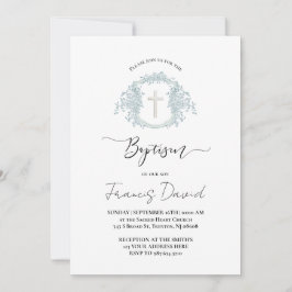 blue crest black script Baptism Invitation Kaart