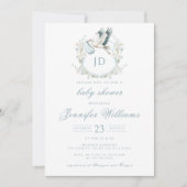 Blue Crest met Stork & Bloemen Baby Boy Shower Kaart (Voorkant)