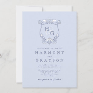Blue Crest Monogram Bruiloft Kaart
