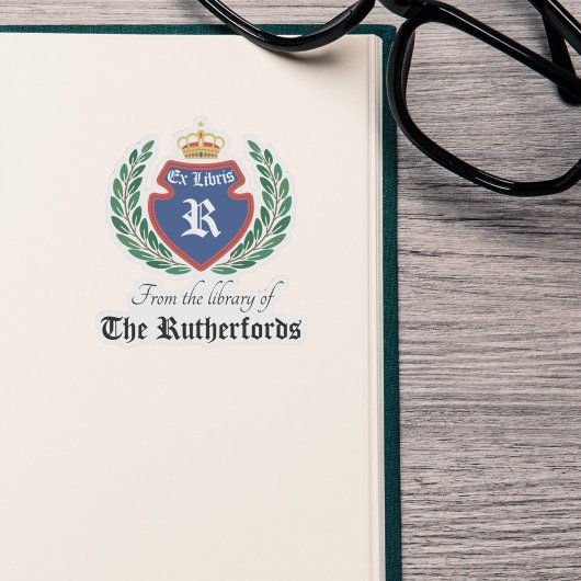 Blue Crest Monogram Kroonkrans Ex Libris Sticker