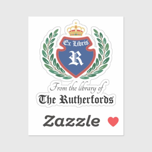 Blue Crest Monogram Kroonkrans Ex Libris Sticker (Vel)