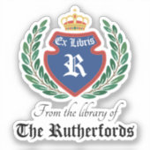 Blue Crest Monogram Kroonkrans Ex Libris Sticker (Voorkant)