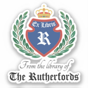 Blue Crest Monogram Kroonkrans Ex Libris Sticker