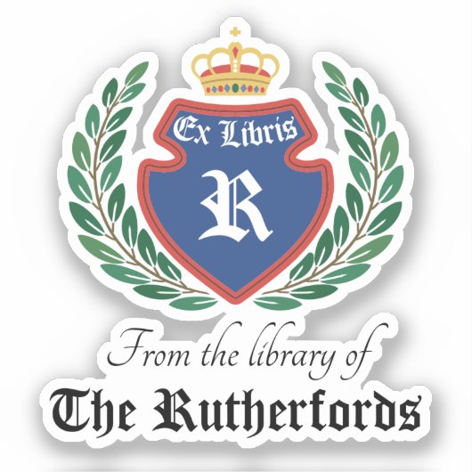 Blue Crest Monogram Kroonkrans Ex Libris Sticker (Voorkant)