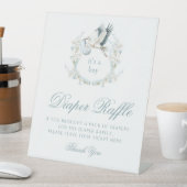 Blue Crest Stork Boho Baby shower Luier Raffle Reclamebord Met Voetstuk (Insitu)